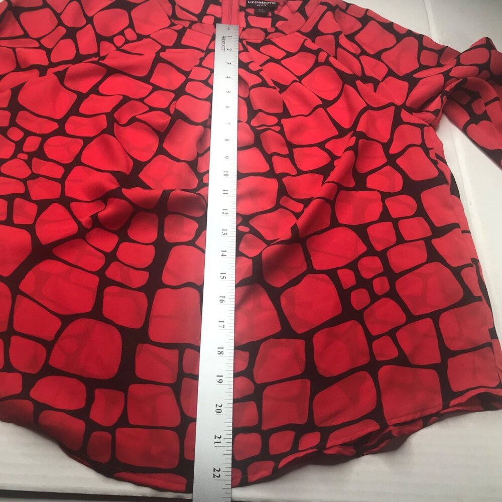 Liz Claiborne Women's Petite Large Red Black 3/4 Sleeve Top New - Picture 12 of 14